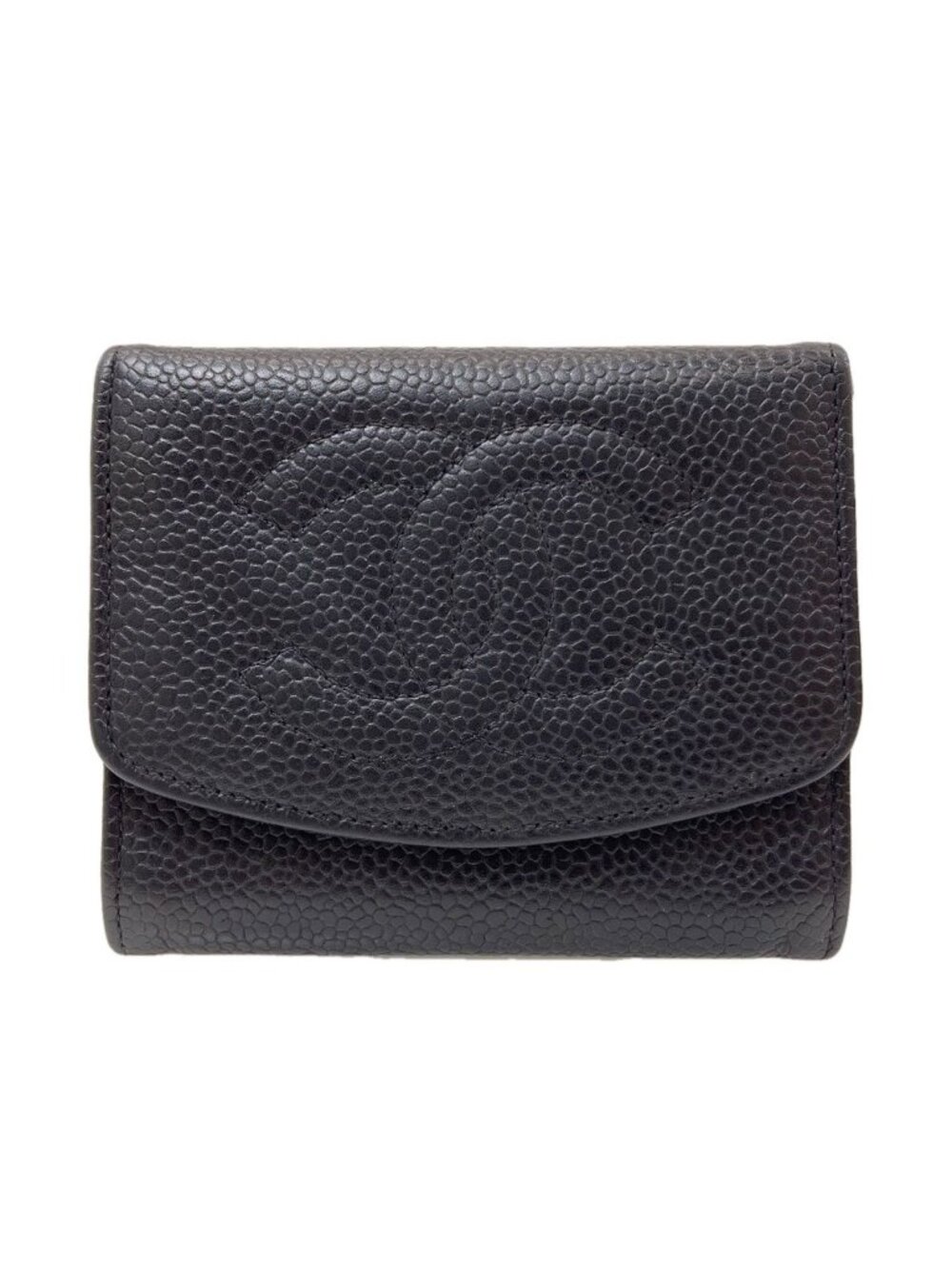 Chanel CC Logo Stitch Gold Coin Case Gray Calfskin